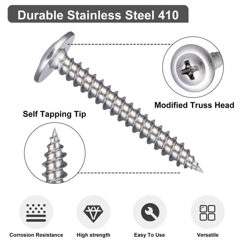 165Pcs #8 Modified Truss Head Wood Screws Assortment Kit, Stainless Steel 410 Quick Metal Self Tapping Screws, 6 Sizes (1/2", 3/4", 1", 1-1/4", 1-1/2", 2") Silver