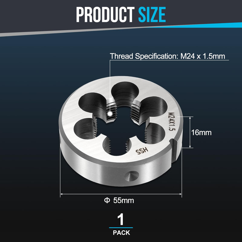 PATIKIL M24 x 1.5mm Round Threading Die, Right Hand High-Speed Steel Machine Thread Threading Die, Non-Adjustable Thread Repair Tool for Stainless Steel, Alloy Metal - 1 Pack 55mm OD, Standard