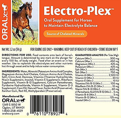 Oralx Electro-Plex Electrolyte Paste for Horses. Feed After Workouts, Events or in Hot Weather. Replenishes Electrolytes & Nutrients. Encourages Water Consumption. Easy-Dose Syringe. 1.2 Oz. - PawsPlanet Australia