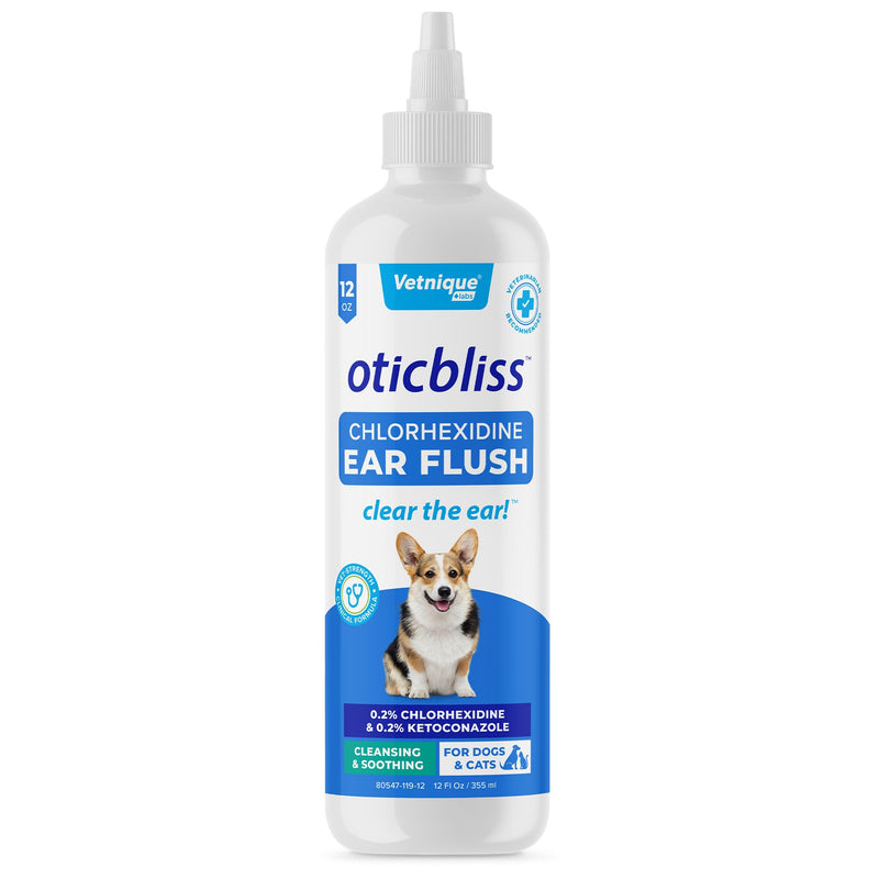 VETNIQUE LABS Oticbliss Chlorhexidine Ear Flush and Oticbliss Advanced Cleaning Ear Wipes Ear Care Products Bundle for Dogs & Cats, Cleansing Ear Flush & Drying Ear Wipes for Itchy Ears - PawsPlanet Australia
