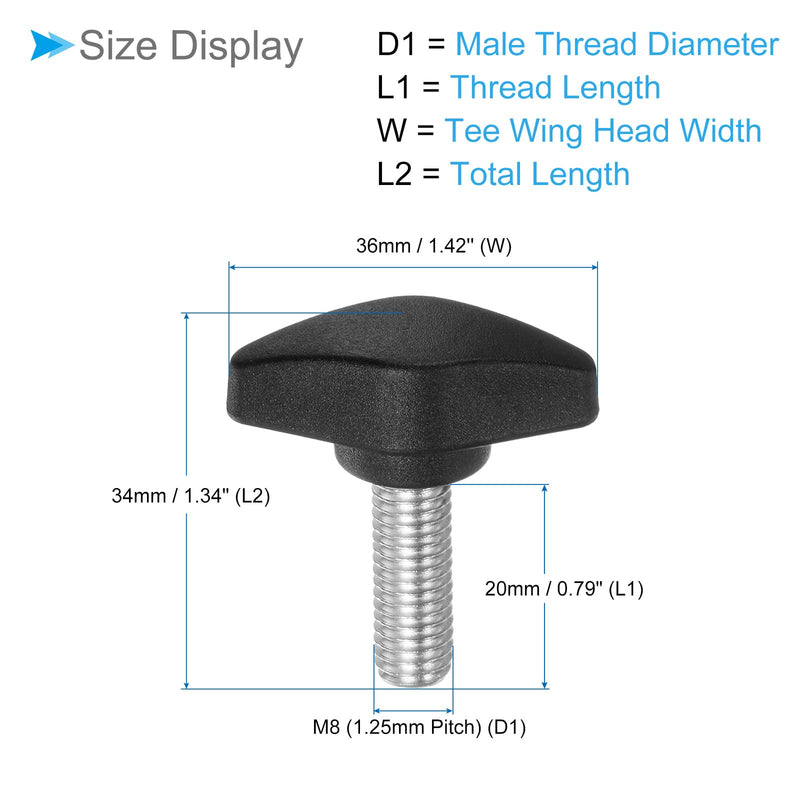 Tee Wing Knobs Thumb Screw, M8 x 20mm Male Thread, Plastic T Thumb Clamping Screw Threaded Stud Hand Knobs Grip, (Applications: for Machinery Lathes), 10-Pieces
