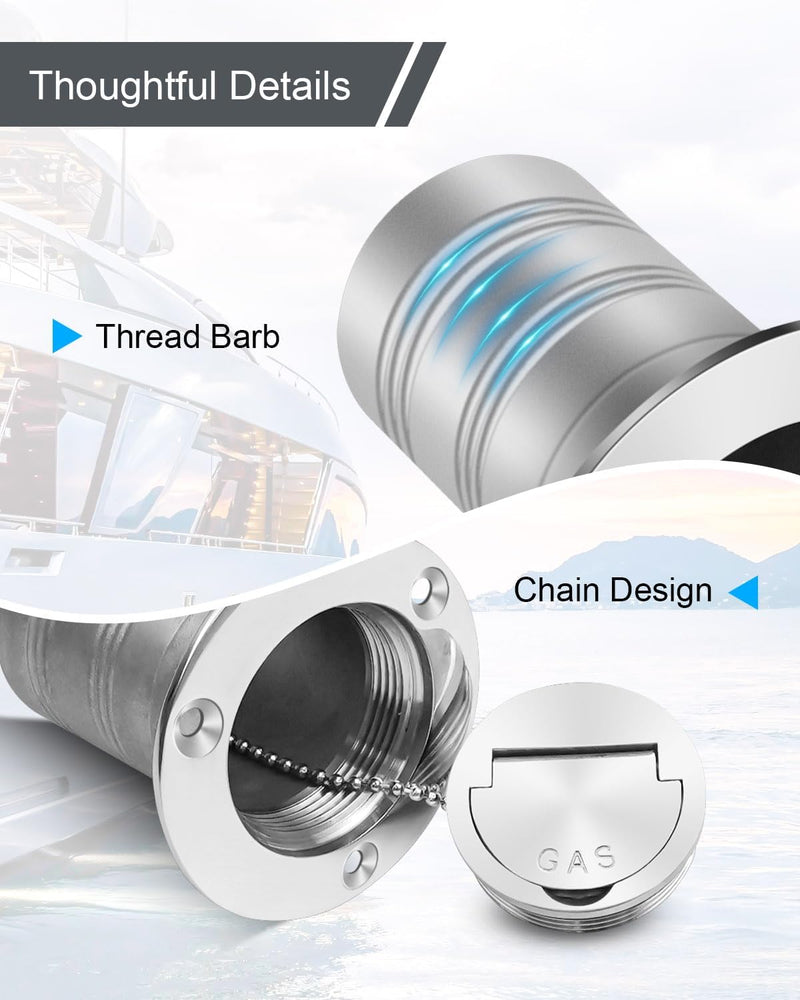 2 inch (50mm) Boat Gas/Fuel Deck Fill/Filler with Keyless Cap with Chain, 316 Stainless Steel Deck Hardware for Marine Boat Yacht Caravan GAS-Straight