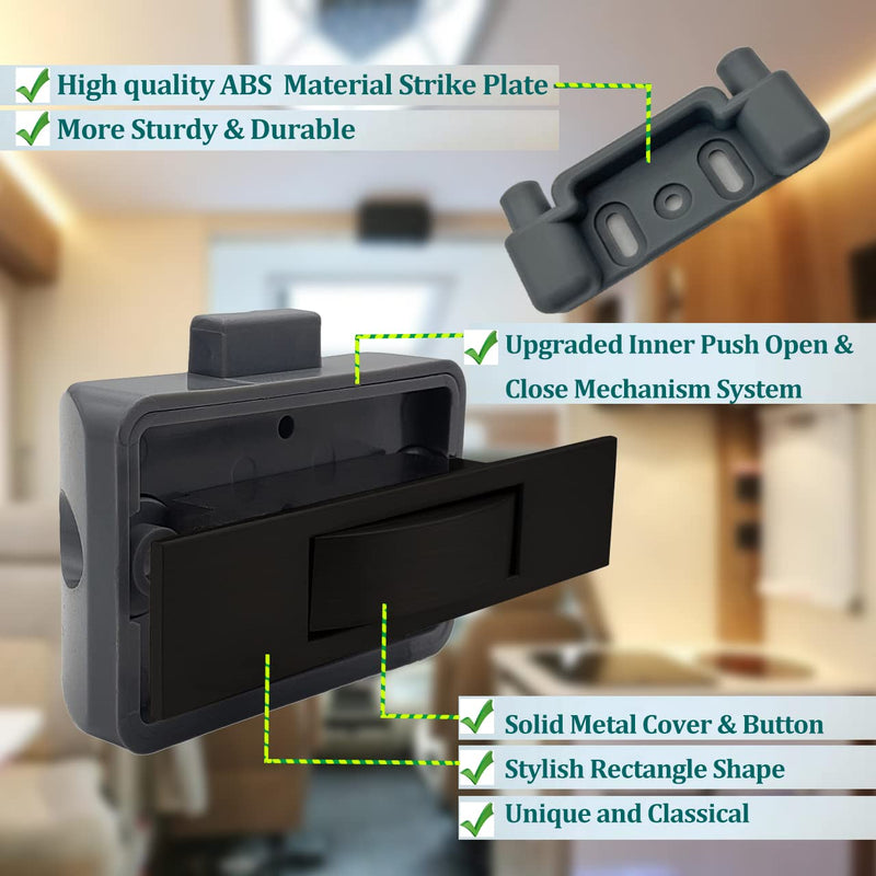 2 Packs Purocean Metal Push Button Latch for Cabinet Cupboard Storage Compartment Rectangle Shape (Black) Black