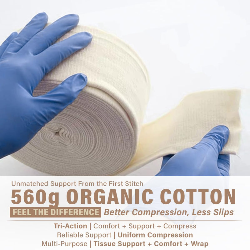 EVERLIT Organic Cotton Blend Elasticated Tubular Support Bandage | Latex-Free Stockinette Light to Moderate Compression for Arm, Knees, Legs | Tissue Support for Sensitive Skin | 4" x 11 yd Size F | 4" x 11 yd