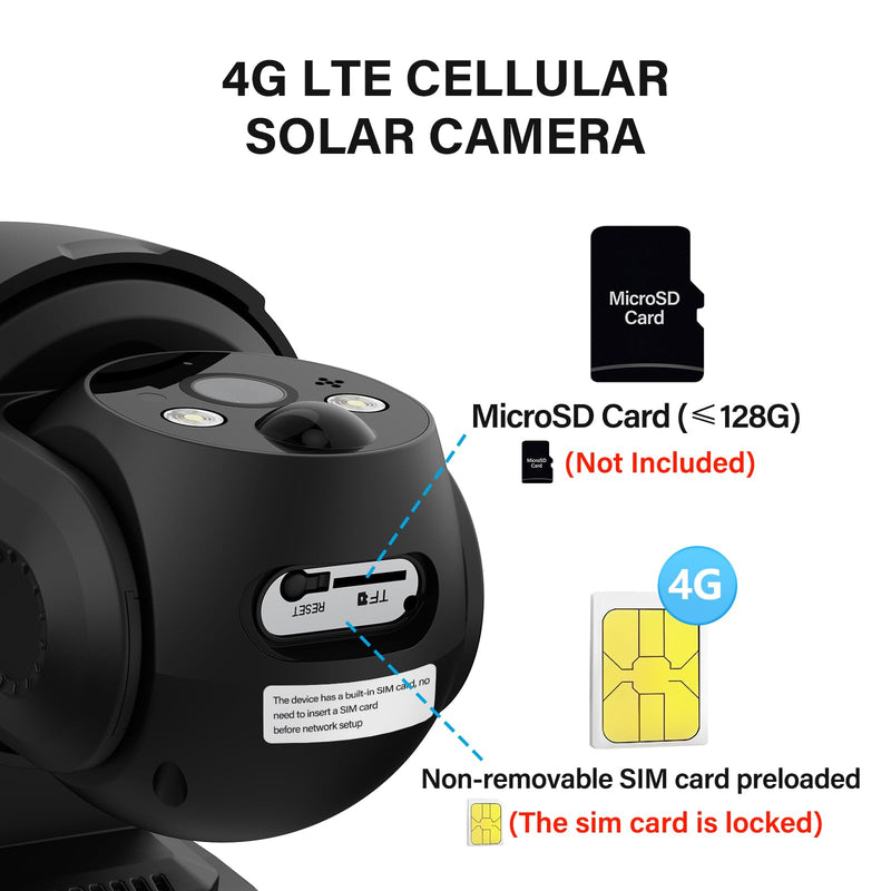 Jennov 4G LTE Cellular Solar Security Camera Wireless Outdoor, No WiFi Need Camera Home Security, 2K Color Night Vision, 360° PTZ, PIR Motion Detection, 2-Way Talk, IP65 Waterproof, Built-in SIM Card