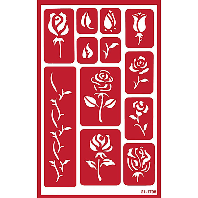 2 Reusable Glass Etching Stencils - Rose and Hearts Themed Etch Stencil - Wedding, Romantic, Love, Floral Heart, Roses Theme Design - Set Includes Brush