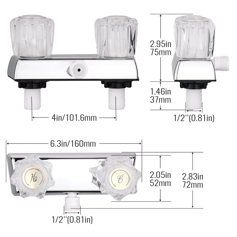 RV Shower Faucet, Camper Shower Faucet, RV Shower Replacement Valve Diverter, Bathroom Shower Mixing Valve Control for RV, Camper Van, Travel Trailer, Motorhome Chrome