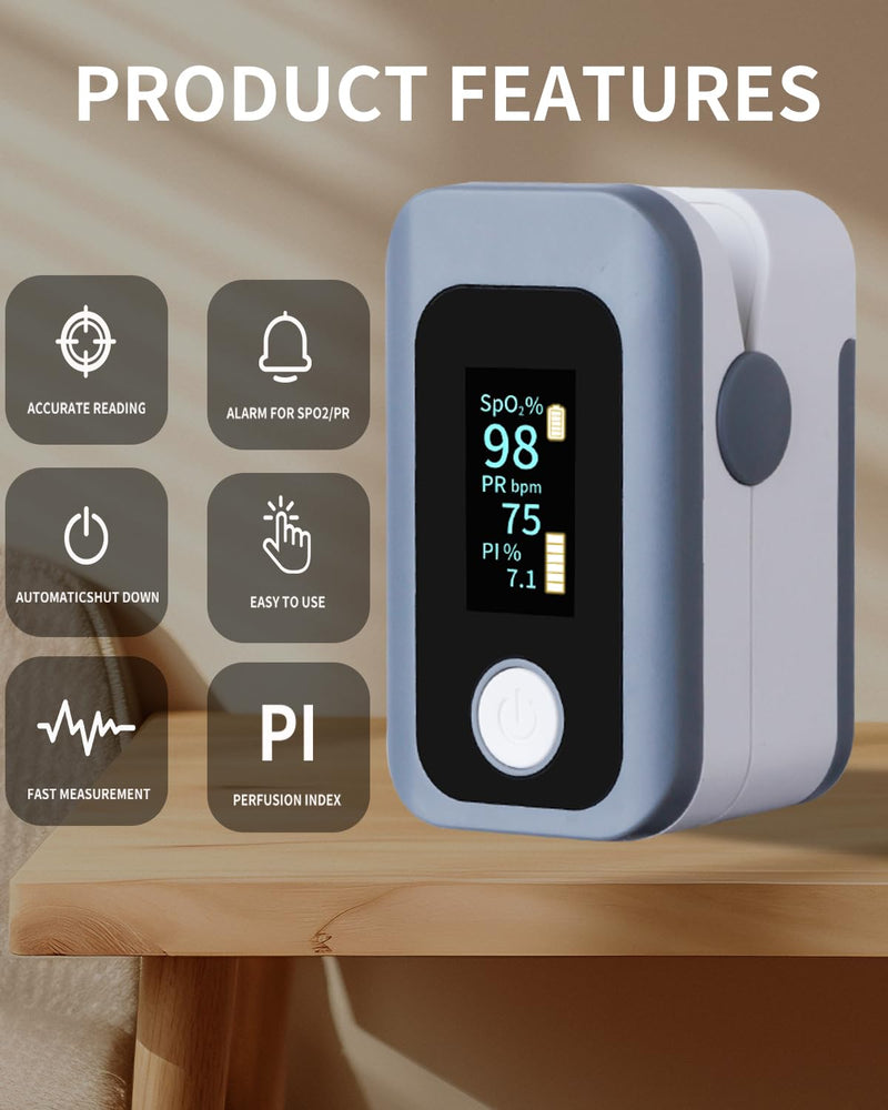 Pulse Oximeter Oxygen Monitor Fingertip Blood Oxygen Monitor Pulse Ox with OLED Display for SpO2,Heart Rate,PI
