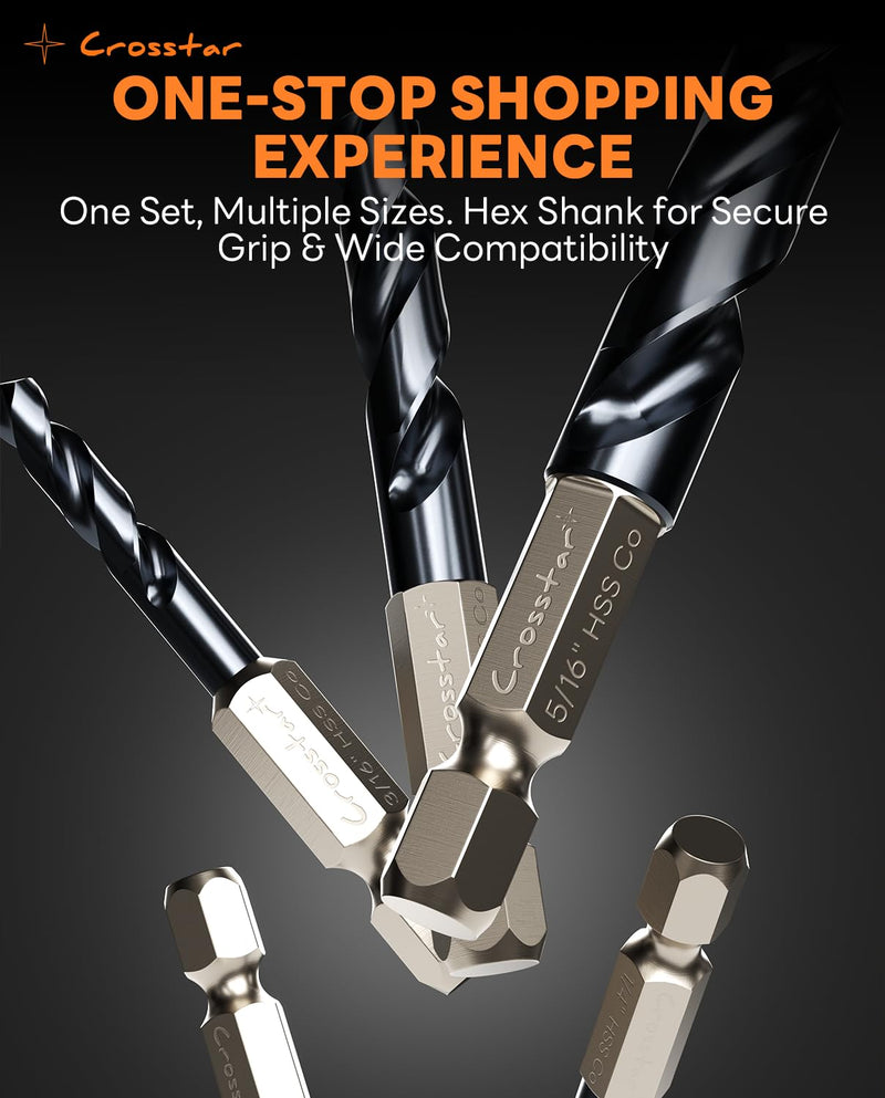 Crosstar 2PCS 1/2” Stubby Drill Bit Set, M35 Cobalt Short Drill Bits with TiAlN Coating for Stainless Steel & Hard Metals, Suitable For Metalworking, DIY Projects, Hard Materials, Professional Use 2PCS 1/2"