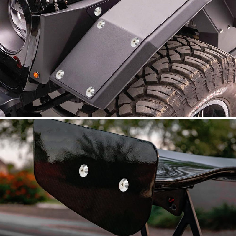 M6 24mm Washer Bolt Kit for Fender Flares Widebody Silver | 24-set · engine bay dress-up · bumpers · mud flaps · 4mm thick · bolts + rivet nuts · rubber spacers · CNC machined M6