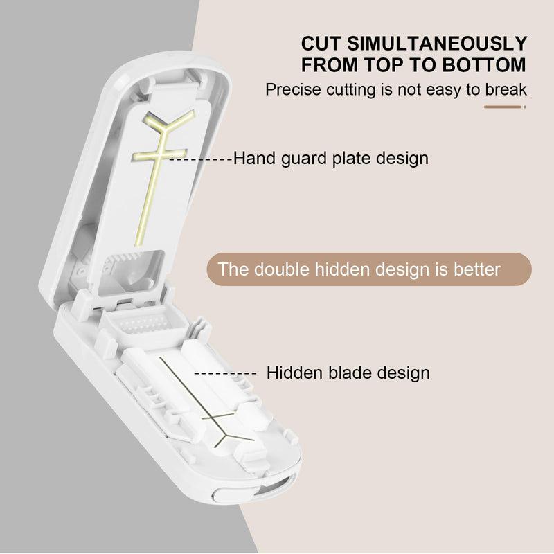 Multi-Functional Professional Pill Cutter and Crusher for Small and Tiny Pills, 1/2,1/3 and 1/4 Portable and Adjustable Tablet Splitter,Cut Multiple Tablets with Storage Space (White) White