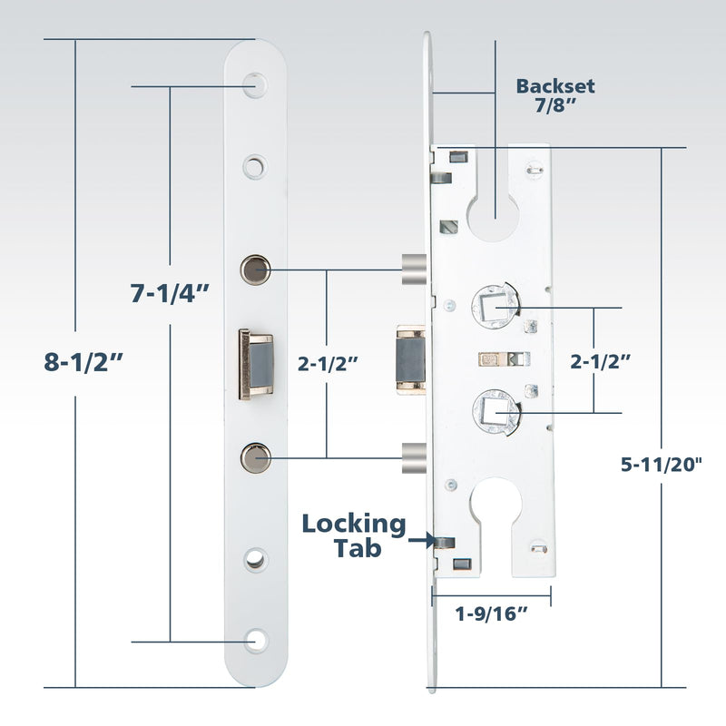 2 Point Bolt Mortise Lock Body Fit Pella Storm Doors, All White