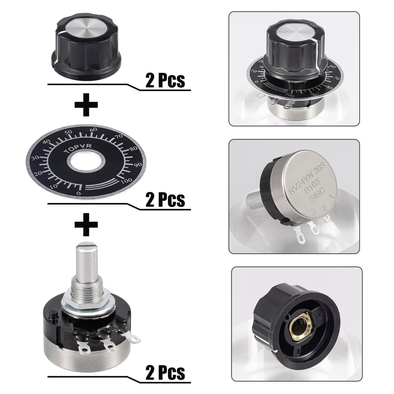 RV24YN20S B103 10K Potentiometer 10000 Ohm Single Turn Rotary Film Carbon Potentometers wtih 2pcs A03 Knob and 2pcs Dials (Pack of 6Pcs) B103-10K
