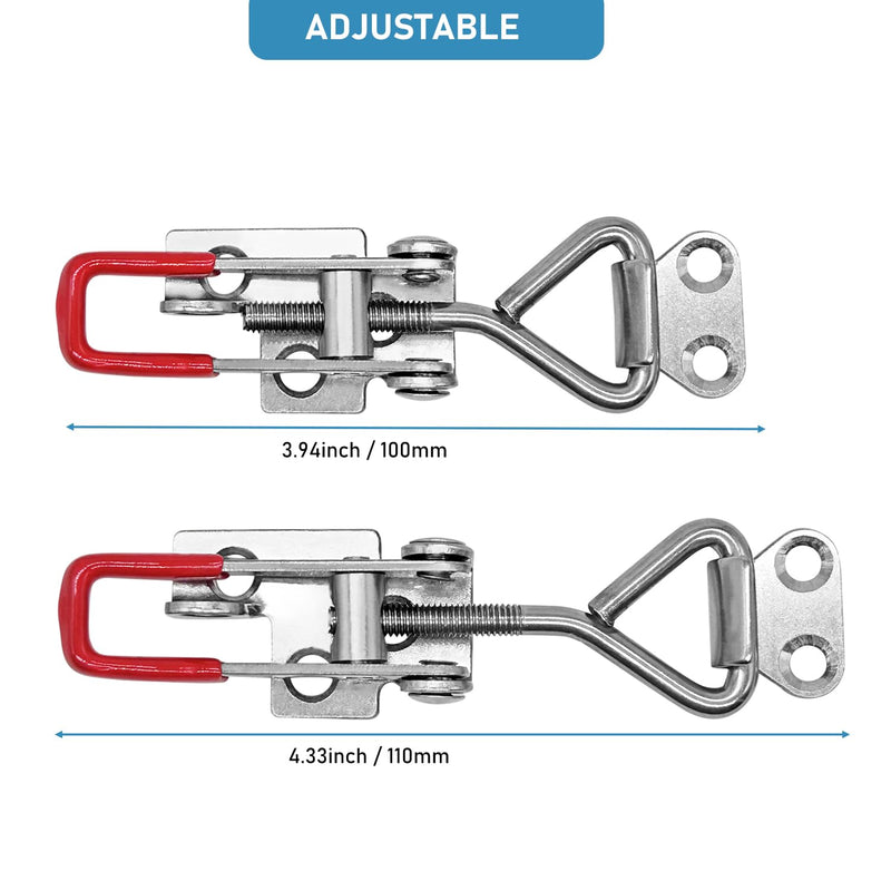 Toggle Latch Clamp 4001 with lockhole, CUKAYO 304 Stainless Steel Adjustable Toggle Latch, Smoker Quick Release Pull Latch, 300Lbs Holding Capacity, 4Pack, with 16pcs Screw