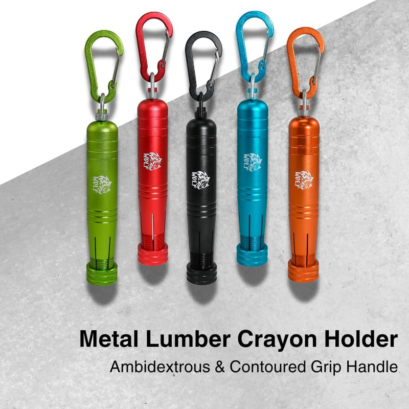 WOLF Metal Lumber Keel Crayon Holder | ½’’ Round or Hexagonal | Ferro Rod | Ambidextrous & Contoured Grip Handle | Construction Carpenter Hi-Viz Lime