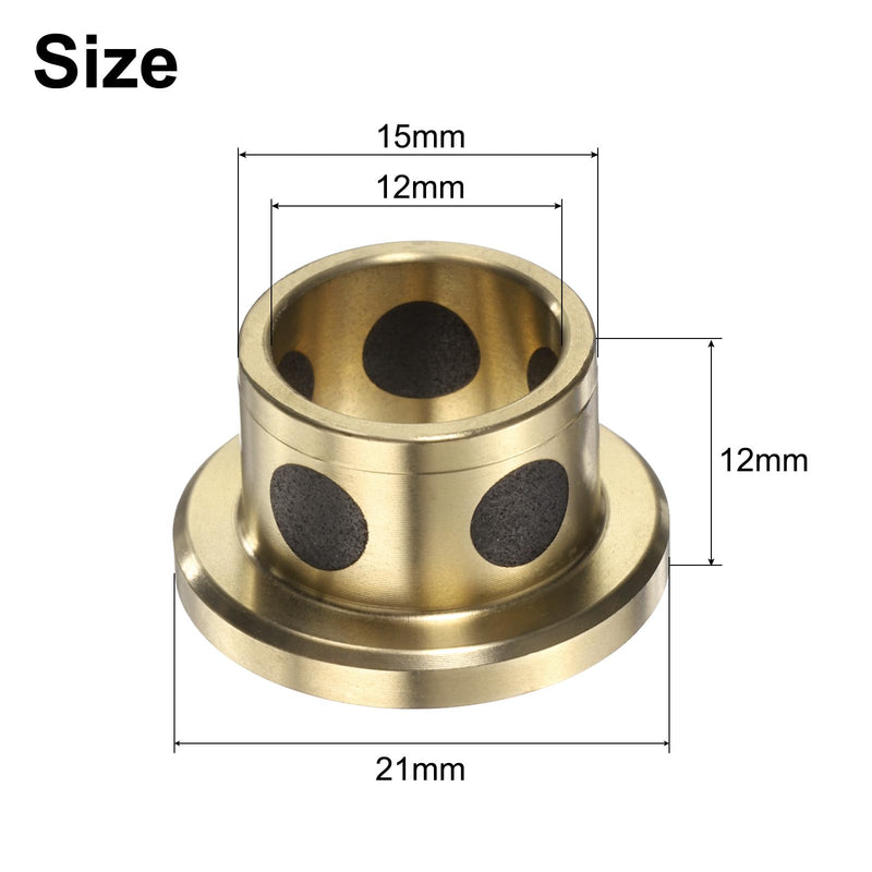 uxcell 4pcs Flange Sleeve Bearings 12mm Bore x 15mm OD x 12mm Height, Wrapped Oilless Flange Bushings Brass Graphite, Oilless Lubricating Cast Brass Bushing