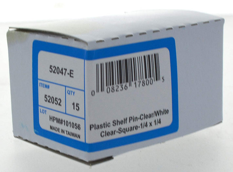 Hillman 52052 Square Shelf Pin-Clear Plastic, Fits 1/4-Inch Hole, 1/4-Inch Pin Length, 15-Pack,Gray