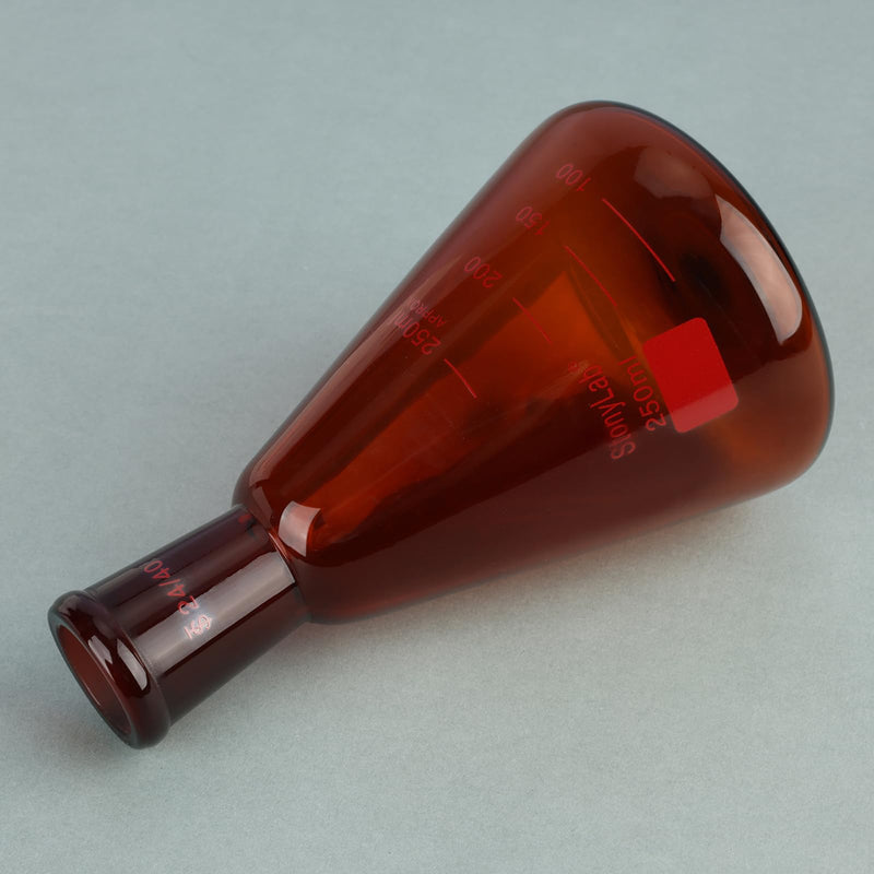 stonylab Amber Erlenmeyer Flask with 24/40 Standard Taper Outer Joint, Borosilicate Glass Heavy Wall Flask in 250 ml Capacity, Ideal for Mixing, Heating, and Lab Experiments