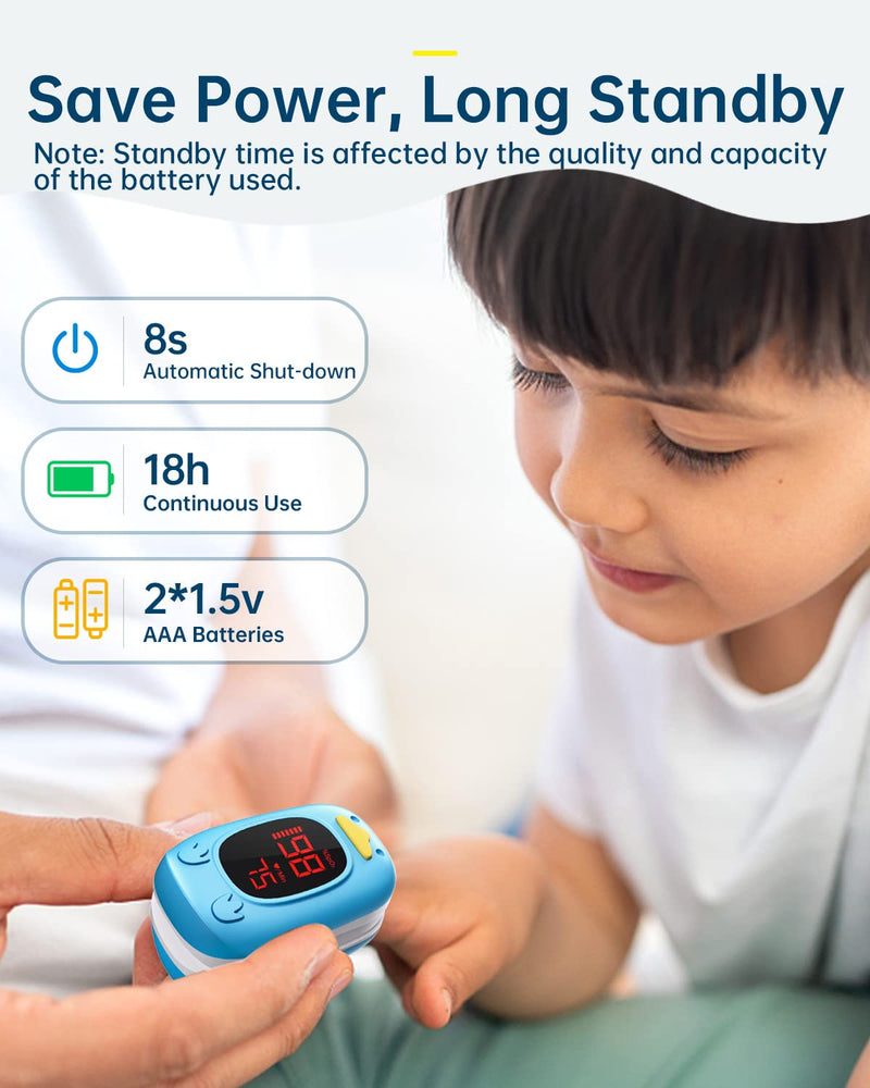 Pulse Oximeter for Kids Oxygen Monitor Children Pulse Oximeter for Baby Oxygen Monitor Kids Pulse Oximeter Fingertip, Large Display, Included with AAA Battery Blue