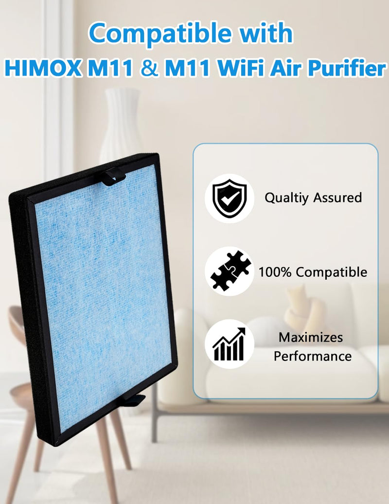 M11 HEPA Filter Compatible with HIMOX M11 Air Purifier, 3-in-1 True HEPA and High-Efficiency Activated Carbon Filter, 2 Pack