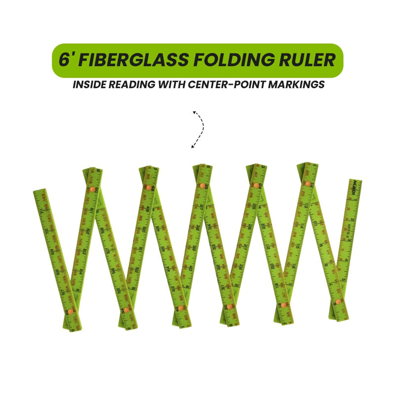 MADI 6' Fiberglass Folding Rule/Ruler - Precise Inside Reading with Center-Point Markings for Accurate Measurements | MPFR-6