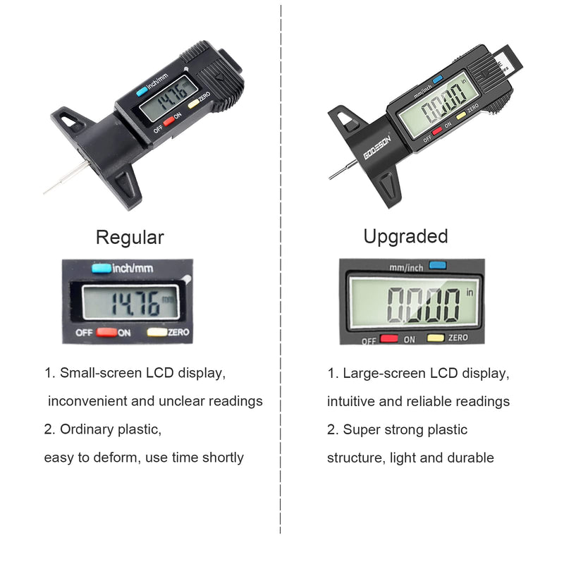 GODESON Digital Tyre Tread Depth Gauge UK,0-25.4 Mm Inch Tyre Guage Digital with Large LCD Display and Tire Tread Depth Measuring Tool for Cars,Trucks,Moto LARGE LCD SCREEN