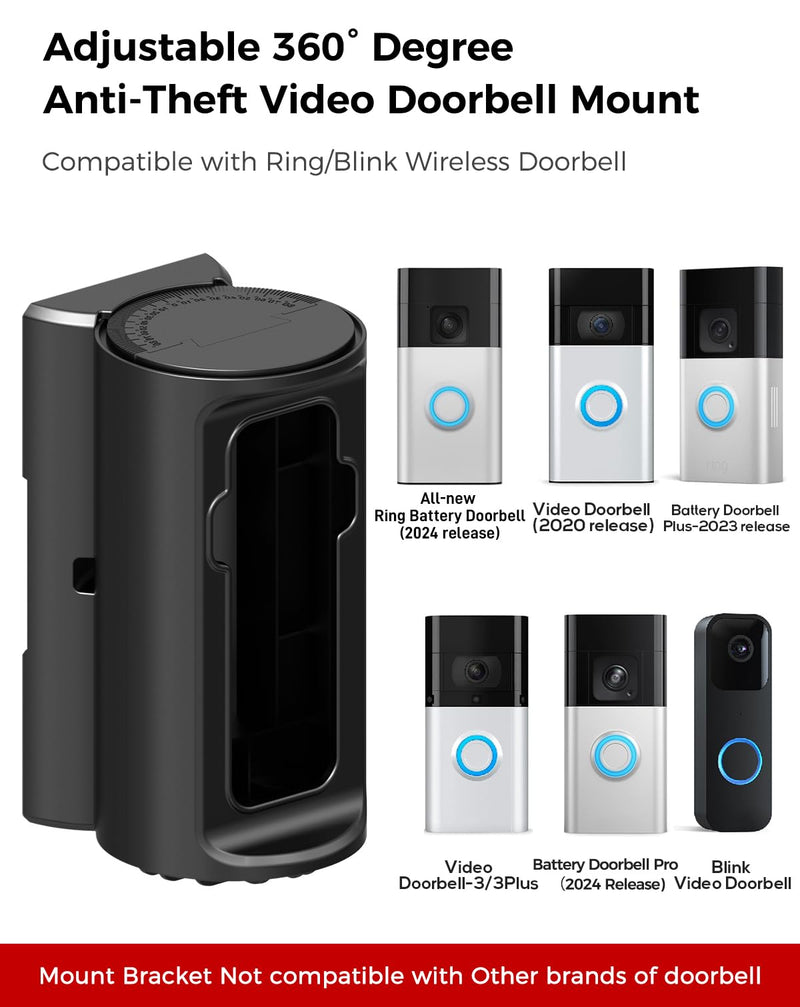 Adjustable 360° Degree Doorbell Angle Mount Compatible with Ring/Blink Wireless Video Doorbell/Ring Battery Doorbell Plus/Pro Mount, Ring Camera Holder Doorbell Door Mount no Drill