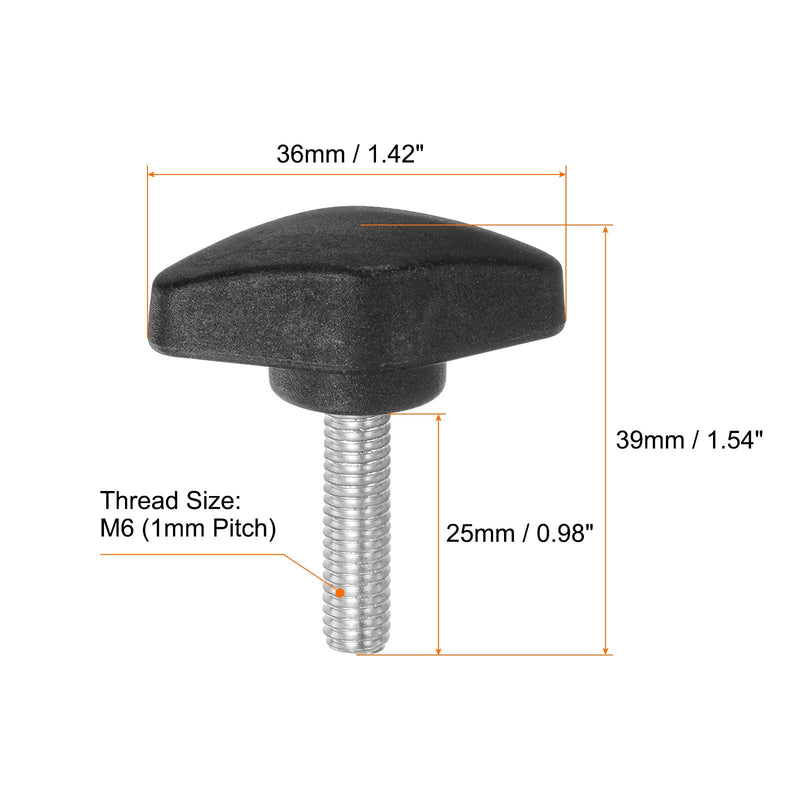 HARFINGTON 4pcs Tee Wing Knobs Thumb Screws M6 x 25mm Standard Male Thread Plastic T Knobs Handles Hand Clamping Knobs Grip Thumbscrew, Black