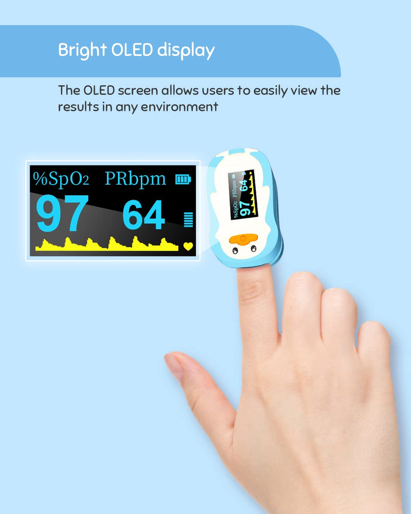Vibeat Pulse Oximeter Fingertip, Small Size Blood Oxygen Meter with Smart Reminder for Home Use, O2 monitor with Batteries & Lanyard, Blue
