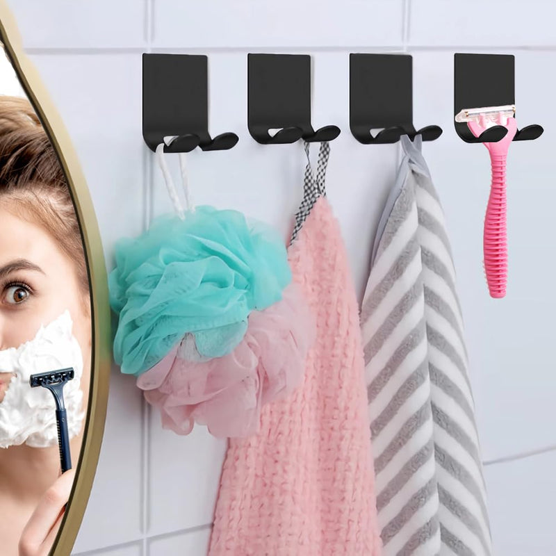 Waterproof Razor Holder Shaver Hook for Shower,Self Adhesive Hooks Stainless Steel Heavy Duty Storage Hook,Shower Hook for Razor,Wall Hook for Plug Robe Towel Bathrobe Coat for Kitchen Bathroom 2 Pack Black - NewNest Australia