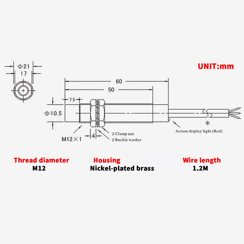 5Pcs NC Normally Close PNP Inductive Proximity Sensor Switch M12 Detector 4mm DC6V-36V 3 Wire LJ12A3-4-Z/AY