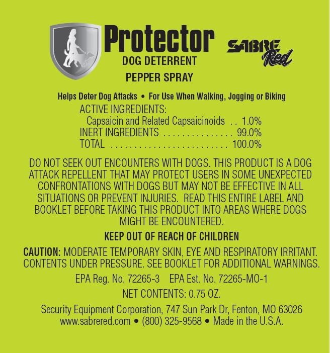 SABRE Protector Dog Spray with Key Ring, 14 Bursts, 12-Foot (4-Meter) Range, Humane Dog Attack Deterrent, Maximum Strength Allowed By EPA Green
