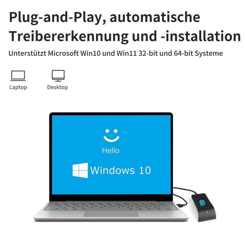 JIANBOLAND USB Fingerprint Reader Fingerprint for Windows10/11, Windows Hello Automatic Driver Installation with 5ft Extension Cable-Windows Password Free Operation