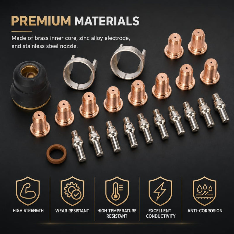 24Pcs IPT40 Plasma Cutter Consumables Set, Plasma Cutting Torch Accessories, Brass Electrode Kit Compatible with YESWELDER CUT 55DS Pro/CUT 65DS Plasma Cutter