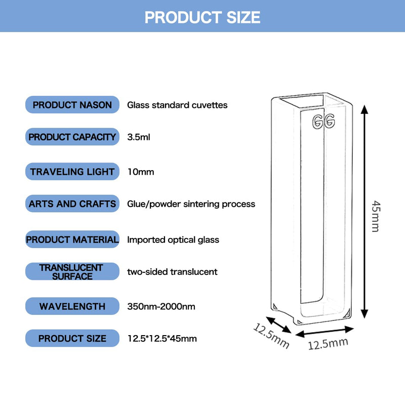 Glass Standard Cuvette (Set of 4 Pcs) for Spectrophotometer Cuvettes, 10mm Pathlength 1cm, 3.5ml,2 Clear Sides Spectral Range: 340-2500nm Open Top with Lid