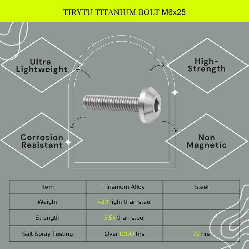 Titanium Bolts M6X25mm, 6PCS, Natural Titanium Color | Lightweight Design, Ideal for Humid/Salty Environments, M6 Hex Screws, For Motorcycle Brake Calipers & Bicycle Brake Systems M6X25