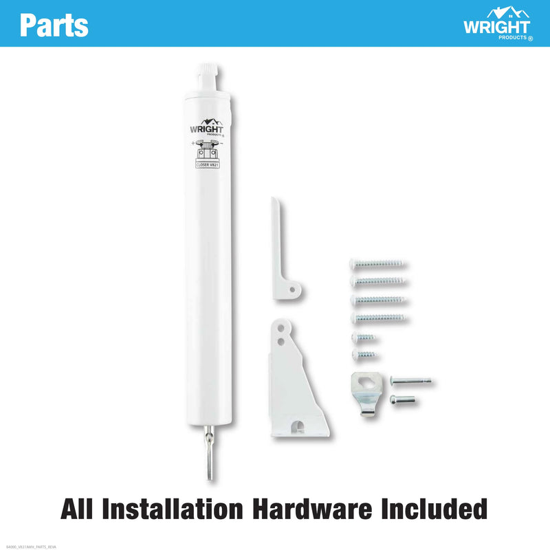Wright Products Pneumatic Storm Door Closer – Adjustable, Smooth-Closing with Hold-Open Washer,White