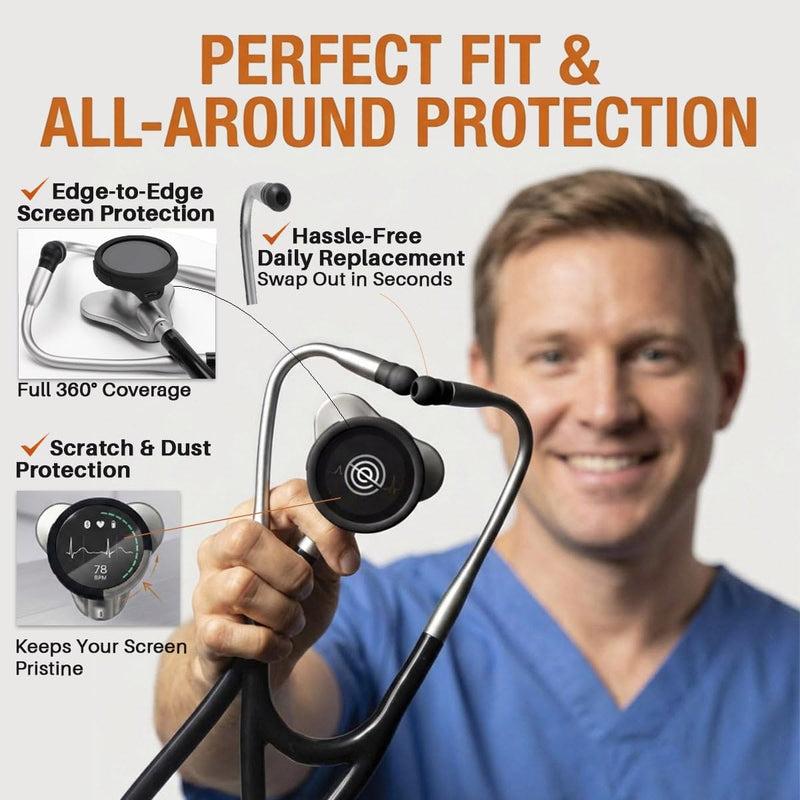 13-in-1 Protection Kit for Eko Core 500 Digital Stethoscope - 4 Pack Nano TPU Screen Protectors, 3 Silicone Cases with Dustproof Plugs & 6 Ear Tips - Eko Stethoscope Accessories