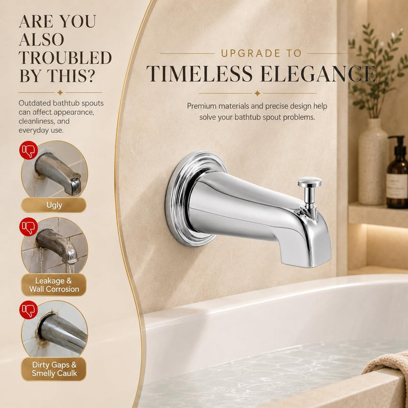5.3" Chrome Bathtub Spout with Diverter, All-Metal Replacement Kit