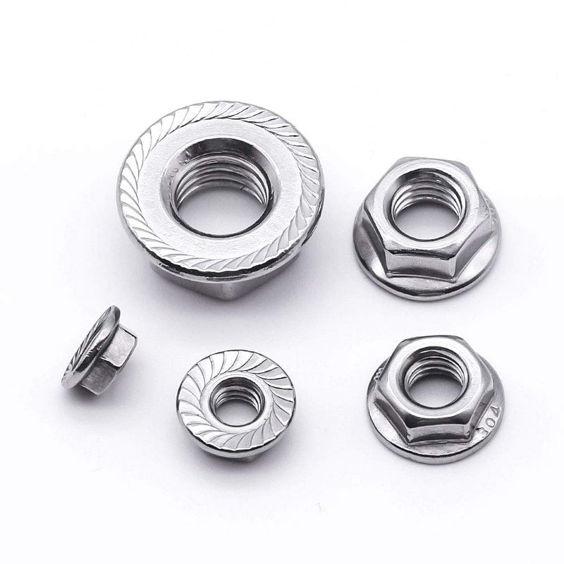 1/4-20 Serrated Flange Hex Lock Nuts, 304 Stainless Steel 18-8 Hexagon Nuts, Full Thread, Bright Finish, 50 PCS 1/4"-20