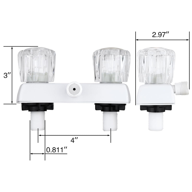 RV Shower Faucet, 4" Shower Valve Diverter with Dual Acrylic Control Knobs, Leak-Proof Design for RV Camper Van Travel Trailer Bathroom (Indoor/Outdoor Use), White