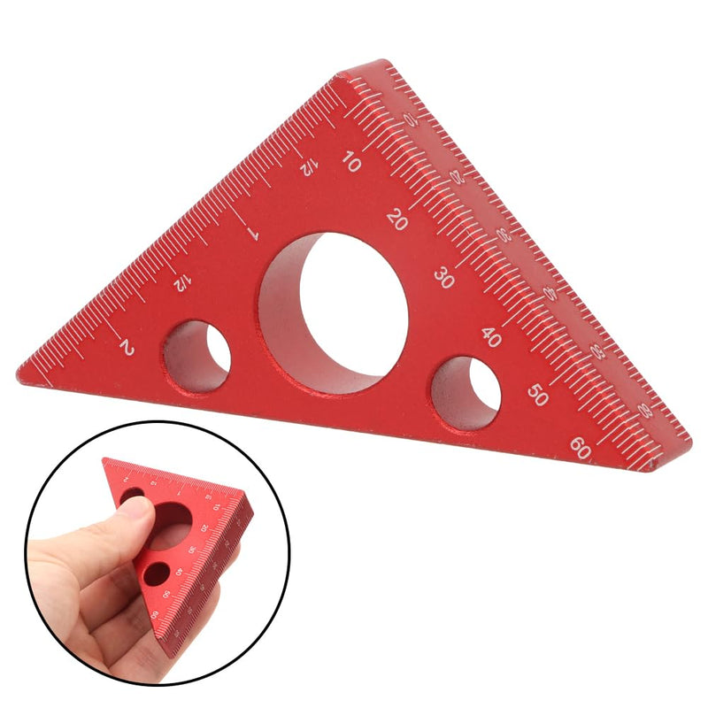 Aluminum 45/90 Degree Layout Thickened Triangle Ruler,Imperial and Metric Scales Isosceles Right Triangular high-Precision Measuring Ruler,Square Measuring Tool for Woodworking,MG-045R Red
