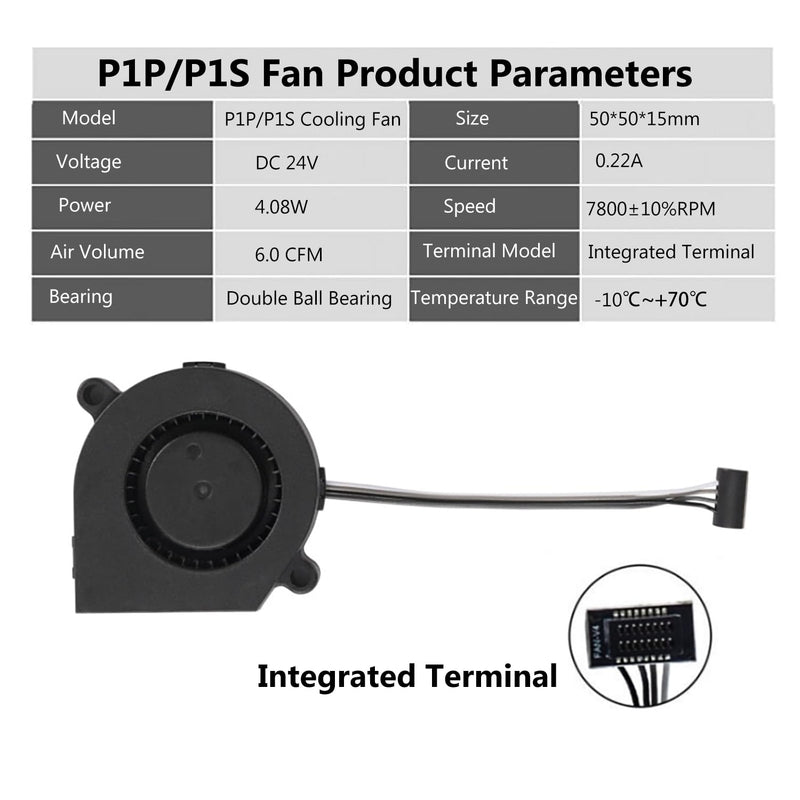 2PCS P1P/P1S DC24V Extruder Hotend Cooling Fan 5015 for Bambu Lab 3D Printer, 50x50x15mm with Dual Ball Bearing 4.08W 0.22A, Cooling Fan with Cable Line 7800 ± 10% RPM 2PCS 5015 Fan for P1P/P1S