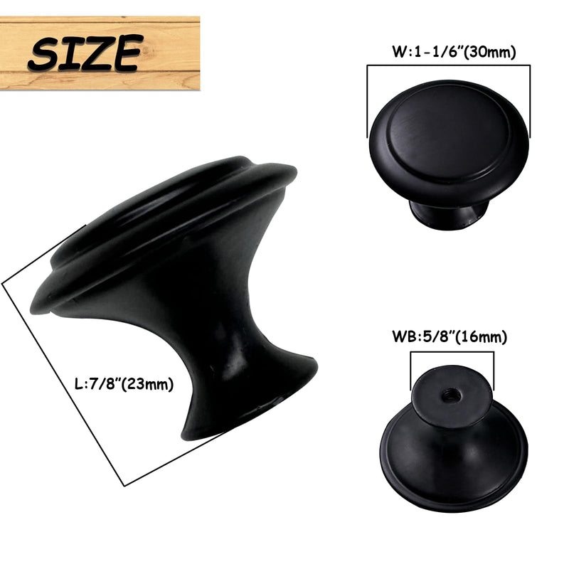 Cabinet Knobs, 30 PCS 30mm Dresser Knobs, Premium Drawer Knobs, Metal Furniture Handles, Black Zinc Door Knobs for Closet- 1-1/6 Inch Diameter Round Drawer Pulls Kitchen Knob Hardware with Screws DIY 30Pcs / Pack