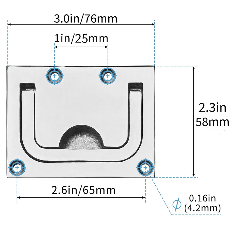 4Pcs Marine Grade 316 Stainless Steel Flush Lifting Handle Door Pull with Mount Screws for Boat Deck Hatch Handle and Home Furniture Recessed Pull Handle（3 x 2.3inch）