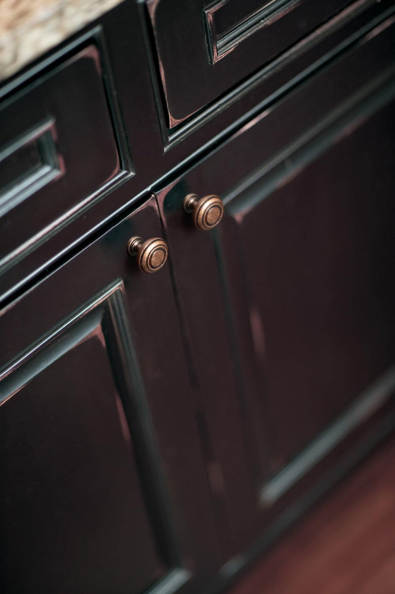 Goo-Ki 6 Pack Antique Copper Cabinet Knobs with Multi-Ring Accents - Vintage Orbital Design Recessed Center & Textured Patina