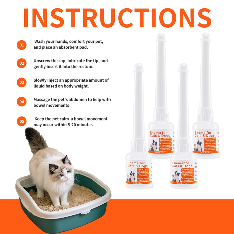 Disposable Enema for Cats & Dogs – Pet Enema for Constipation Quickly Softens Stool– Easy-to-Use for Small Animals – 5 mL（4 Pack）