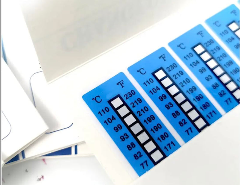 High Temperature Measurement Sticker, Temp Dot B/C, 129°F (54°C) to 230°F (110°C), Blue