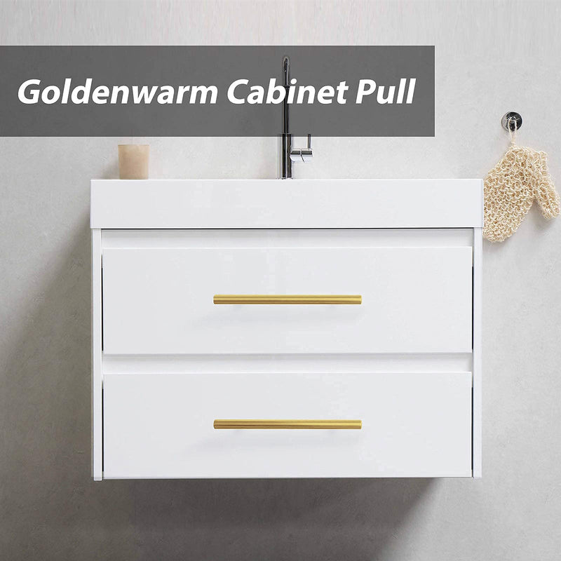 goldenwarm 10 Pack Gold Cabinet Handles Brushed Brass Drawer Pulls Gold Cabinet Pulls 3 inch - LS201GD76 Kitchen Cabinet Door Handles and Knobs Bathroom Bedroom Furniture Handles Stainless Steel ‎3in Hole Centers