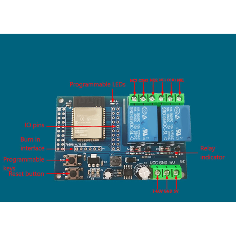 ESP Relay, 2 Channel 5V Relay Module, 4M Byte Flash Large Capacity Programmable Relay Board for Secondary Development Learning